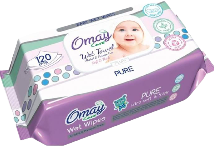 OMAY μωρομάντηλα με καπάκι Pure 120τεμ