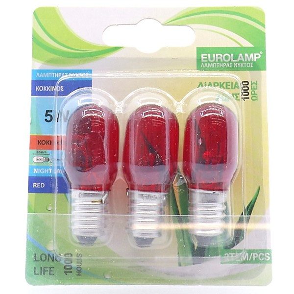 EUROLAMP λάμπα νυχτός E14 T23 5W κόκκινη 20x53mm 3τεμ – Λάμπες Ειδικών Χρήσεων