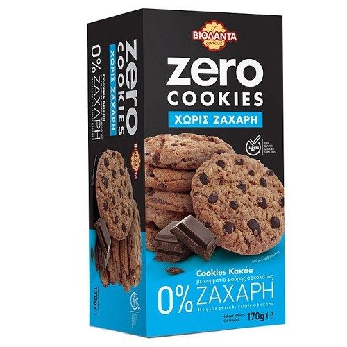 ΒΙΟΛΑΝΤΑ μπισκότα zero cookies με κακάο και κομμάτια μαύρης σοκολάτας χωρίς ζάχαρη 170gr – Βιολάντα