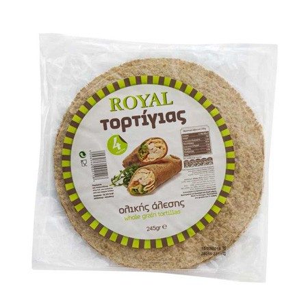 ROYAL τορτίγια ολικής άλεσης 25cm 4τεμ 245gr – Αρτοσκευάσματα