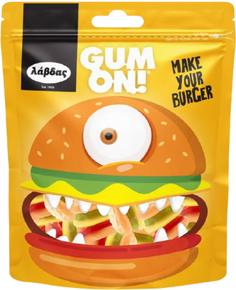 ΛΑΒΔΑΣ gum on ζελεδάκια burger 90gr – Λάβδας – Καραμέλες, Γλειφιτζούρια και Τσίχλες