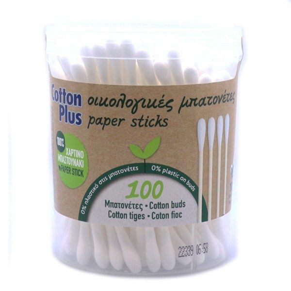 COTTON PLUS ωτοκαθαριστές 100τεμ – Μπατονέτες