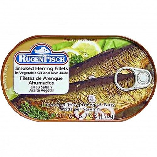 RUGEN FISCH καπνιστό φιλέτο ρέγγας σε σπορέλαιο 190gr – Τρόφιμα Μακράς Συντήρησης