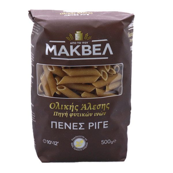 ΜΑΚΒΕΛ ζυμαρικά πέννες ριγέ ολικής άλεσης με βρώμη 500gr – Μάκβελ
