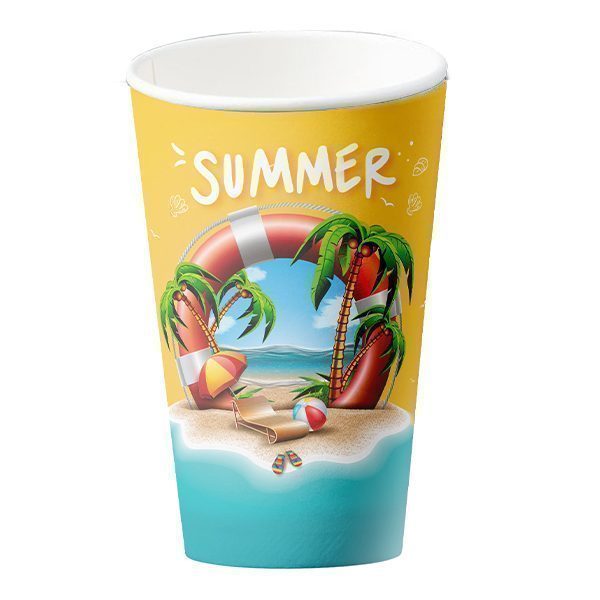 Ποτήρι χάρτινο summer double wall πορτοκαλί 12-14oz 25τεμ – MrPanda – Ποτήρια μιας Χρήσης