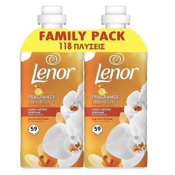 LENOR συμπυκνωμένο μαλακτικό ρούχων joy gold orchid 2x59μεζ 2x1239ml – Μαλακτικά Ρούχων