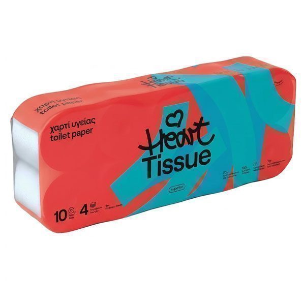 HEART TISSUE ΧΑΡΤΙ ΥΓΕΙΑΣ 4φυλλο 120gr. - (10 ΡΟΛΑ) (DECO) – Χαρτιά Υγείας