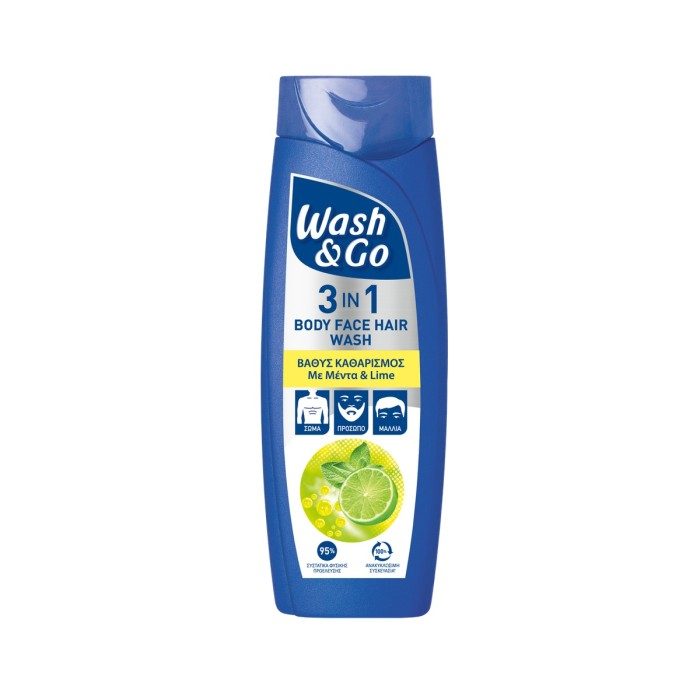 WASH και GO σαμπουάν 3σε1 mint και lime 360ml