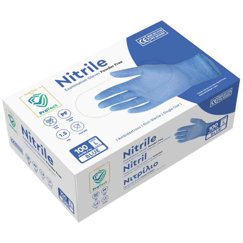 NITRILE γάντια νιτριλίου μπλε χωρίς πούδρα large 100τεμ – Γάντια μιας Χρήσης