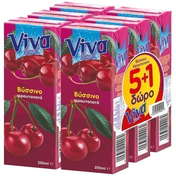 VIVA χυμός με φρουτοποτό βύσσινο 6x250ml – Χυμοί