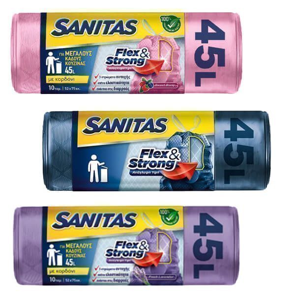 SANITAS σακούλες απορριμμάτων flex και strong 52x75cm 45lt 10τεμ