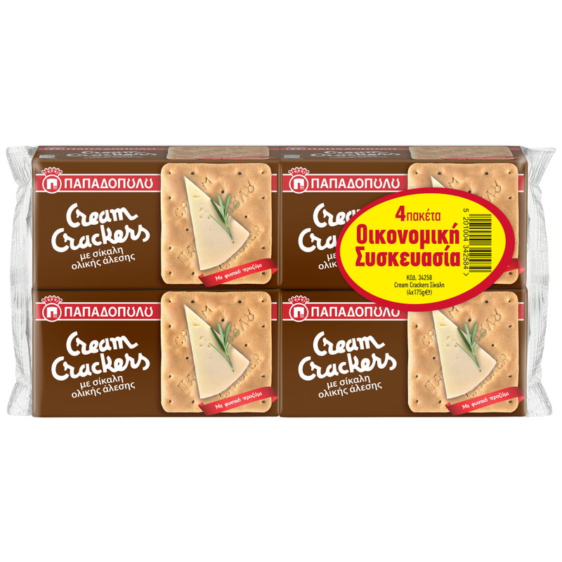 ΠΑΠΑΔΟΠΟΥΛΟΥ κράκερ cream crackers σίκαλης 4x175gr – Παπαδοπούλου – Αλμυρά Snacks