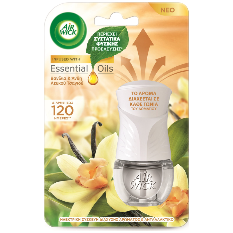 AIR WICK συσκευή διάχυσης αρώματος essential oils και ανταλλακτικό βανίλια και ορχιδέα 19ml – Αρωματικά Χώρου