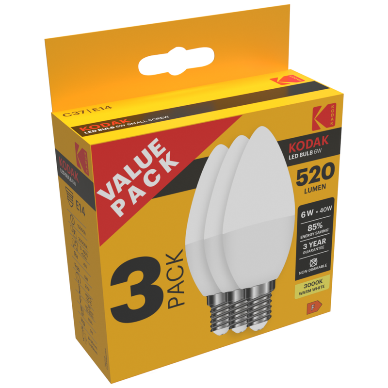 KODAK λάμπα Led C37 E14 6W Θερμό λευκό 3τεμ – Λάμπες LED