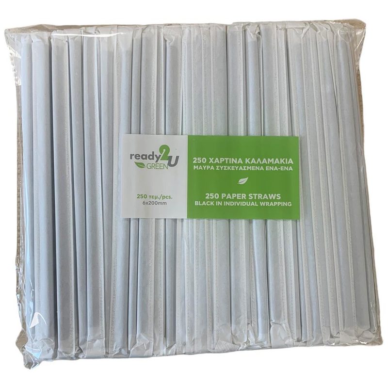 READY 2U χάρτινα καλαμάκια μαύρα 1/1 6x200 250τεμ