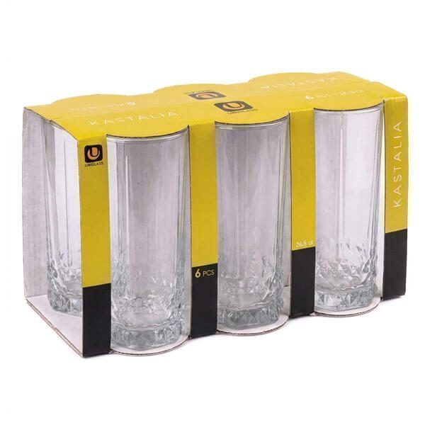 UNIGLASS ποτήρι γυάλινο νερού kastalia 26,5cl 6τεμ 91701 – Ποτήρια