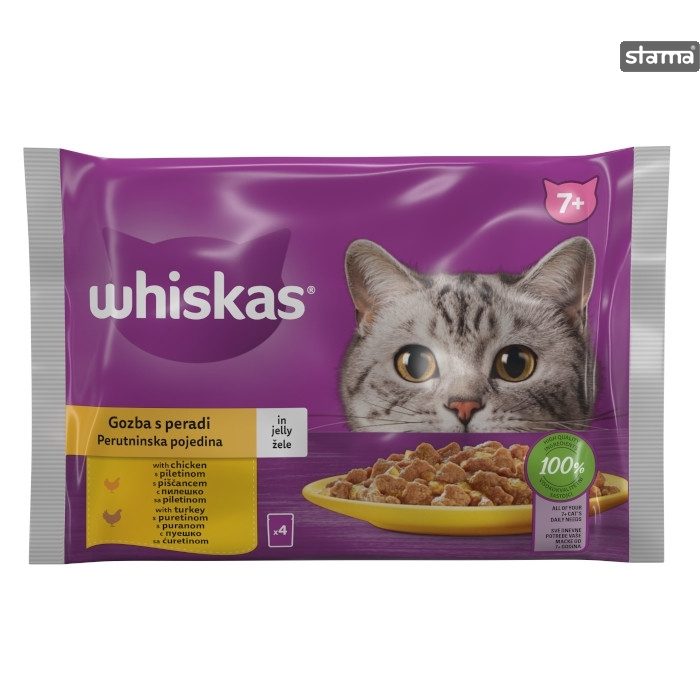 WHISKAS γατοτροφή πατέ γαλοπούλα και κοτόπουλο 4x85gr – Υγρή Τροφή Γάτας