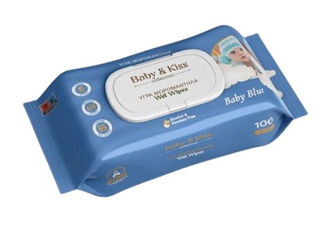 BABY και KISS μωρομάντηλα με καπάκι Blue 100τεμ