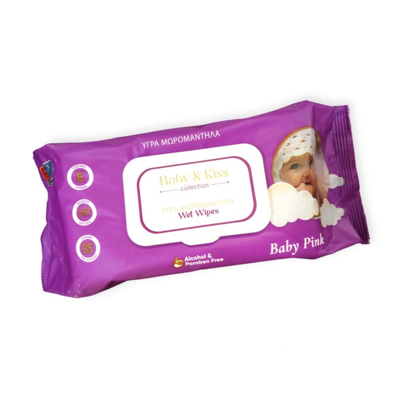 BABY και KISS μωρομάντηλα με καπάκι Baby Pink 100τεμ