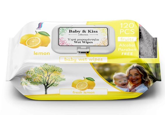 BABY και KISS μωρομάντηλα με καπάκι Lemon 120τεμ