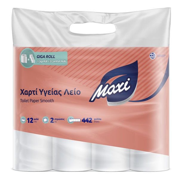 MAXI χαρτί υγείας λείο 2φυλλο 12x170gr – Χαρτιά Υγείας