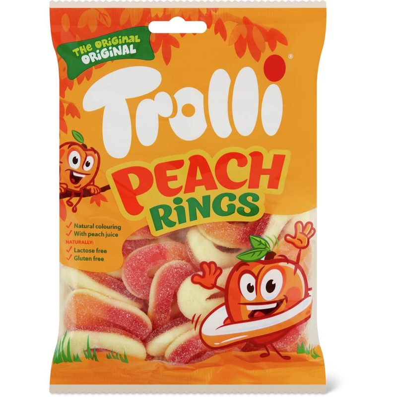 TROLLI ζαχαρωτά peach rings 100gr – Καραμέλες, Γλειφιτζούρια και Τσίχλες